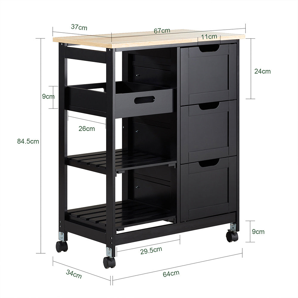 Keukentrolley – Serveerwagen – Keukenwagen – Opbergwagen – Werkblad Trolley – 68x38x85 cm – MDF Hout & Kurk