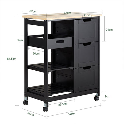 Keukentrolley – Serveerwagen – Keukenwagen – Opbergwagen – Werkblad Trolley – 68x38x85 cm – MDF Hout & Kurk