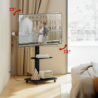 Tv meubel – Tv kast – Tv dressoir – Tv steun – Tv standaard – Mobiel verrijdbaar – Geschikt voor 37-75 inch – Draagvermogen 50 kg – Met plank en geïntegreerde stroomvoorziening