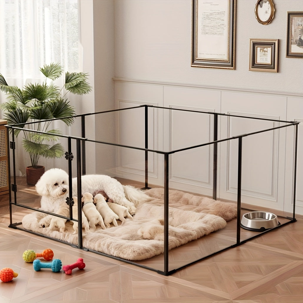 Hondenren – Puppyren – Hondenbench – Dierenren – Konijnenren – Acryl – 122x122x61 cm – Opvouwbaar – Met Deur