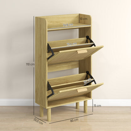 HOMCOM Shoe Rack 2-Door Cabinet 12 Pairs, Woven Rattan Effect Bohemian Design - Dimensions: 80L X 24.5W X 110H Cm Natural