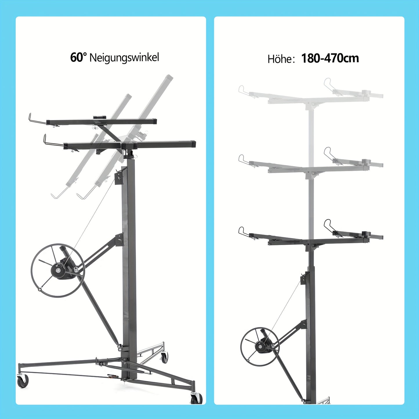 Panelenlift – Gipsplaatlift – Platenlift – Montagehulp – Plaatlift – Verstelbaar Tot 470 cm – Draagvermogen 68 kg – Inklapbaar – Kantelbaar 60°