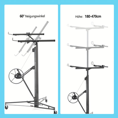 Panelenlift – Gipsplaatlift – Platenlift – Montagehulp – Plaatlift – Verstelbaar Tot 470 cm – Draagvermogen 68 kg – Inklapbaar – Kantelbaar 60°