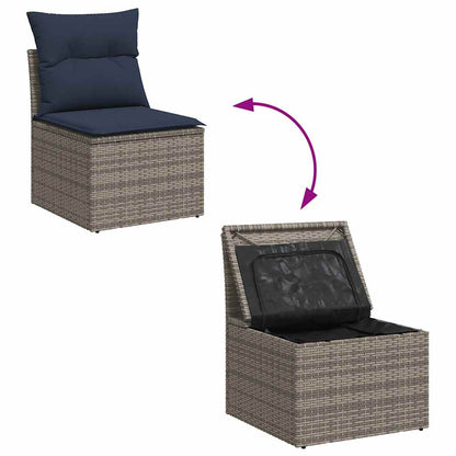 Lounge tuinset – Loungeset – Tuinmeubelset – Balkonset – Zitgroep – PE-rattan – Modulaire Set met Opbergruimte – Kussens met Afneembare Hoezen – Grijs