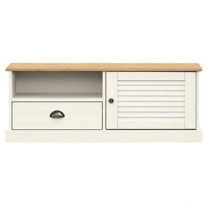 TV Meubel – TV Kast – TV Rek – TV Dressoir – TV Wandmeubel – Massief Dennenhout – Wit – Compact 106x40x40 cm – Praktische Opbergruimte