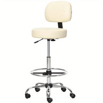 Height-Adjustable Swivel Bar Stool with 360° Rotation & Manual Height Adjustment - Heavy-Duty Faux Leather-like Upholstery, Sturdy 4-Legged Base with Caster Wheels, Beige Counter Height Stool for Kitchen Island, Home Bar, Of