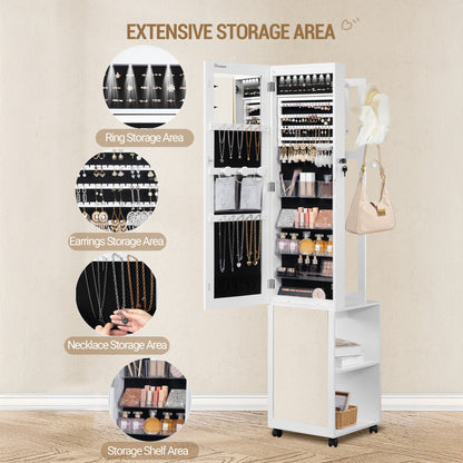 Sieradendoos – Juwelendoos – Sieradenkast – Sieradenhouder – Sieraden Organizer – 164,6 cm Hoog – Afsluitbare Spiegelkast Met 8 LED Lampjes