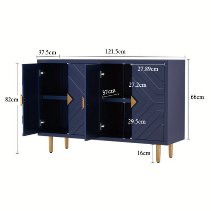 Opbergkast – Kast – Dressoir – Boekenkast – Ladekast – Vrijstaand – 4 Deuren en 4 Lades – Stevige MDF Constructie – Zwart-Gouden Poten – 68,5 cm Hoogte – Eenvoudige Montage