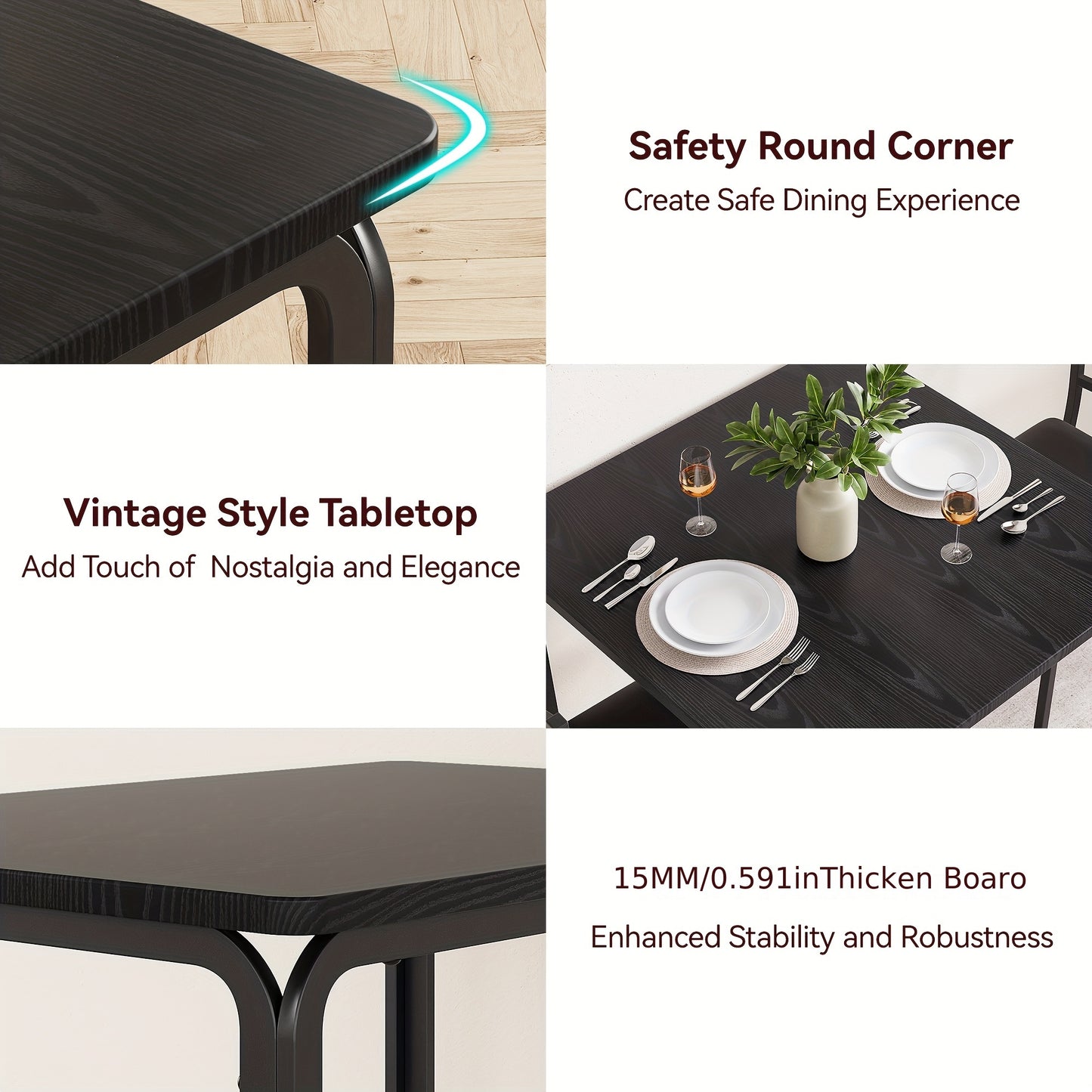 Eettafel Set – Eettafelset – Eethoek – Keukentafel Set – Zitgroep – Industrieel Design – Compact Formaat – MDF Tafelblad – Metalen Frame – 2 Stoelen – Zwart
