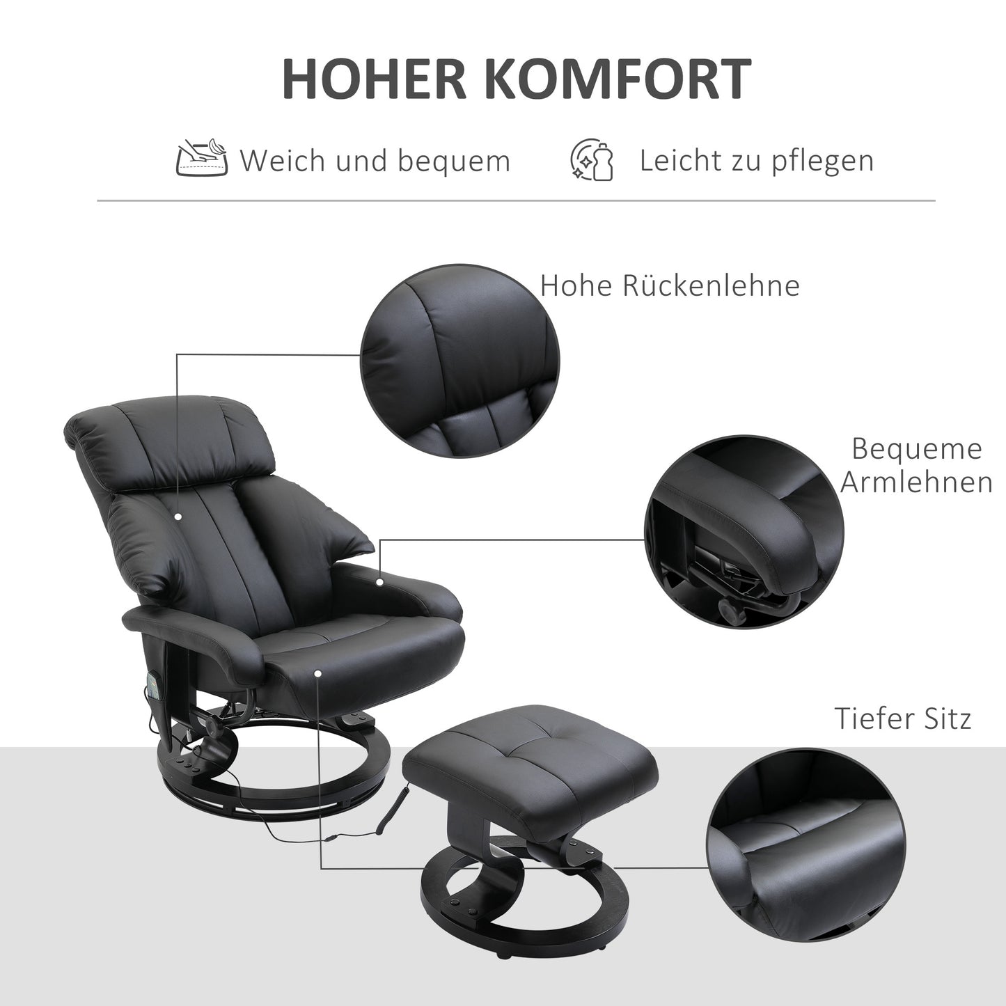 Massagestoel – Massagefauteuil – Relaxstoel – Ontspanningsstoel – Zwarte massagestoel – 10 Vibratiepunten – Verstelbare rugleuning tot 145°