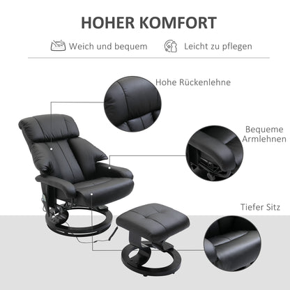 Massagestoel – Massagefauteuil – Relaxstoel – Ontspanningsstoel – Zwarte massagestoel – 10 Vibratiepunten – Verstelbare rugleuning tot 145°