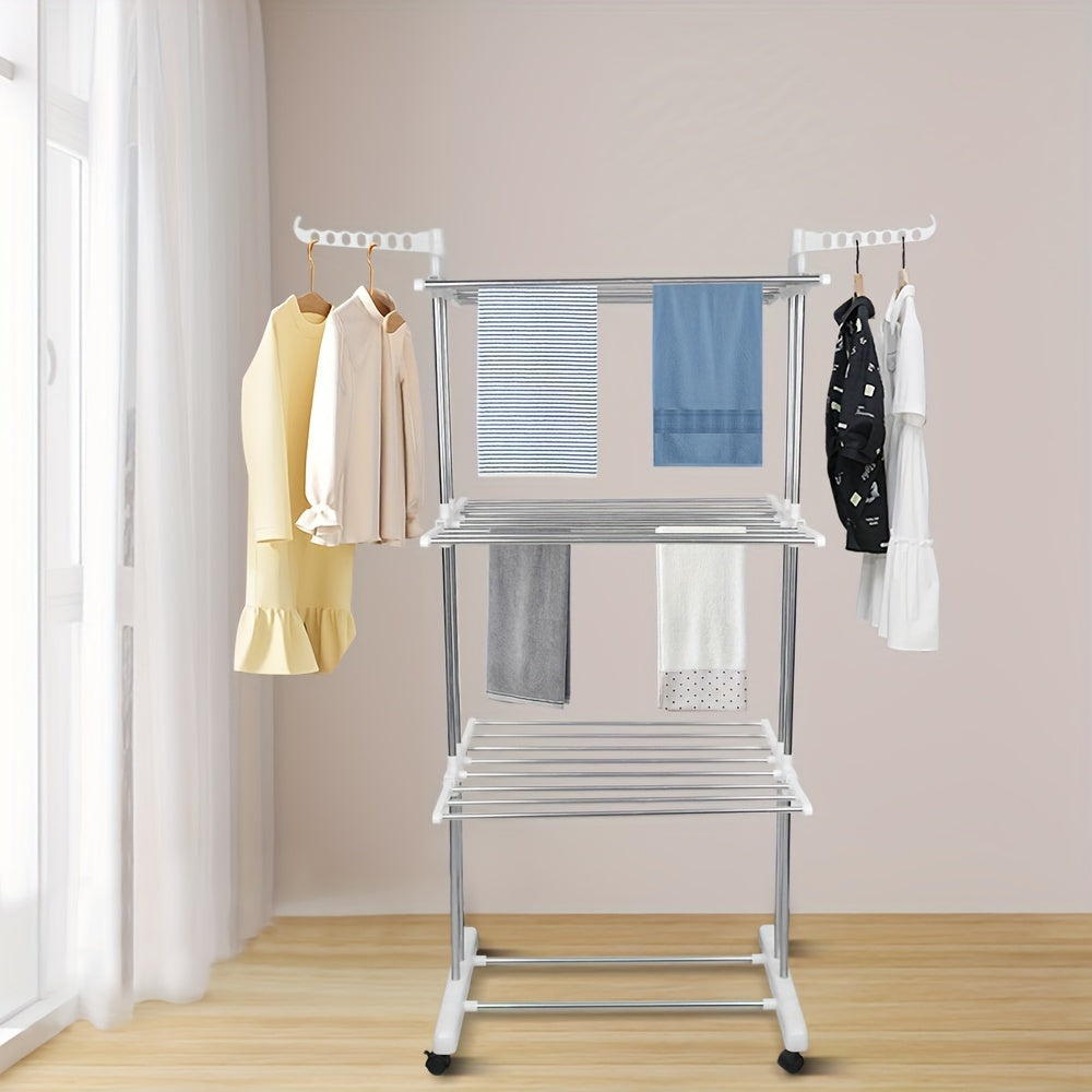 Wasrek – Droogrek – Wasknijperrek – Wastoren – Kledingdroger – Inklapbaar – In Hoogte Verstelbaar – Roestvrij Staal Met Wieltjes – 4 Niveaus 72x64x170 cm