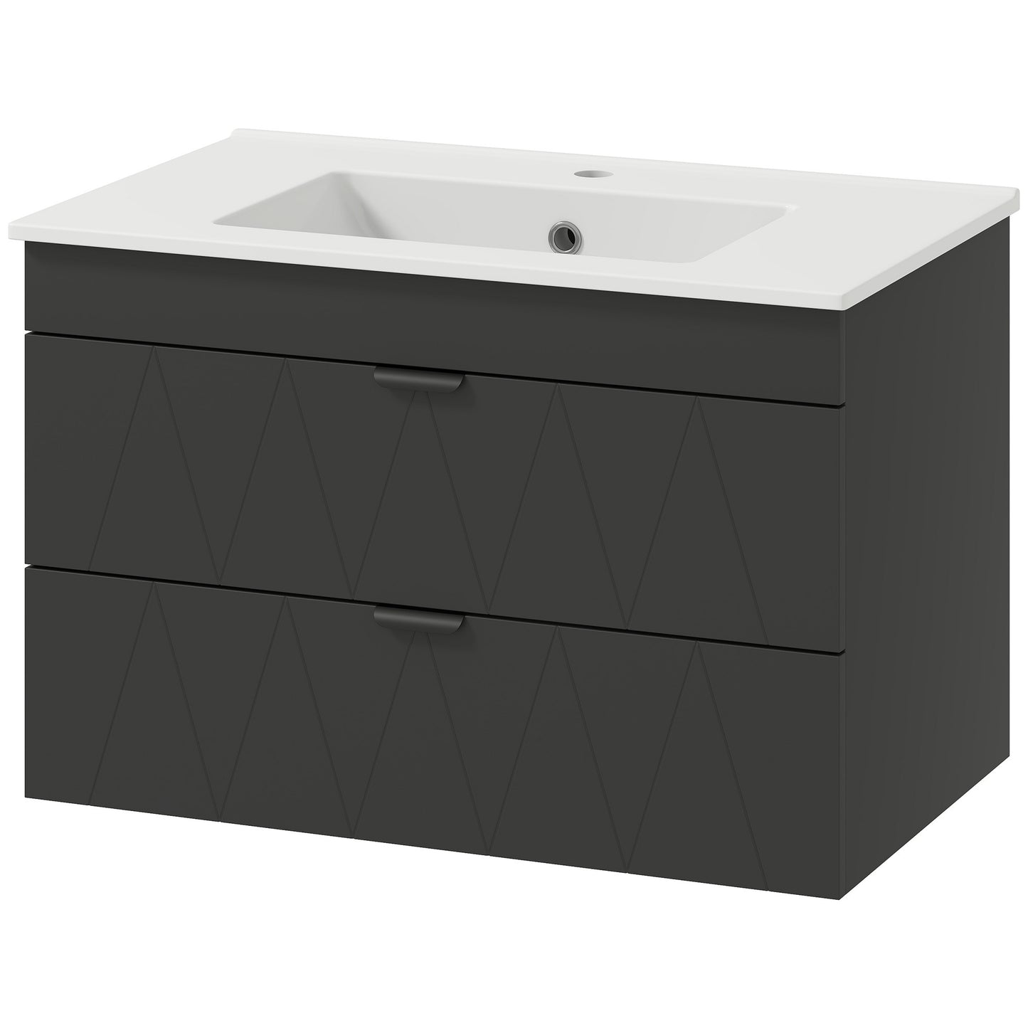 Badkamerkast Wandmeubel – Wastafelmeubel – Badkamermeubel – Opbergkast – Met Keramische Waskom – Zwart Mat – Soft-Close Lades – Ruimtebesparend Design – 76x46x50 cm