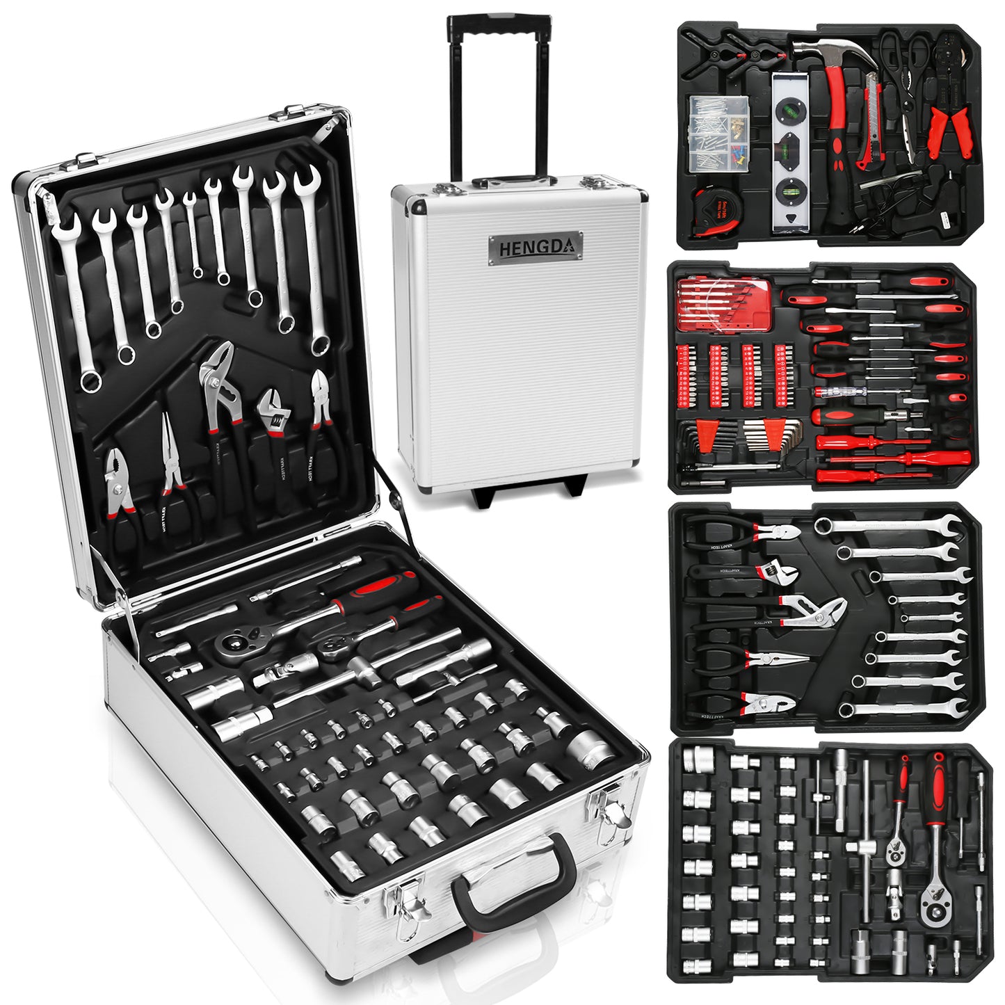 Gereedschapskoffer – Toolset – Gereedschapskist – Gereedschapstas – Werkzeuggereedschap – 1031 Onderdelen – Duurzaam Aluminium – Stevige Wielen en Uitschuifbare Handgreep