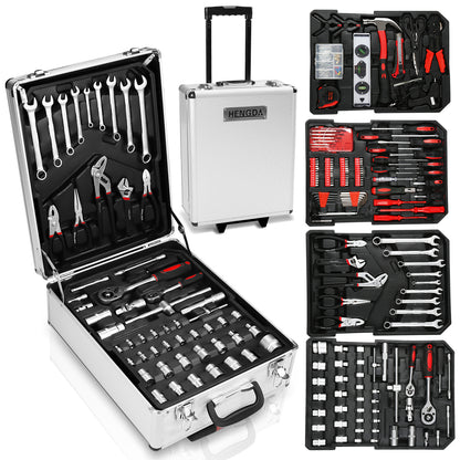 Gereedschapskoffer – Toolset – Gereedschapskist – Gereedschapstas – Werkzeuggereedschap – 1031 Onderdelen – Duurzaam Aluminium – Stevige Wielen en Uitschuifbare Handgreep