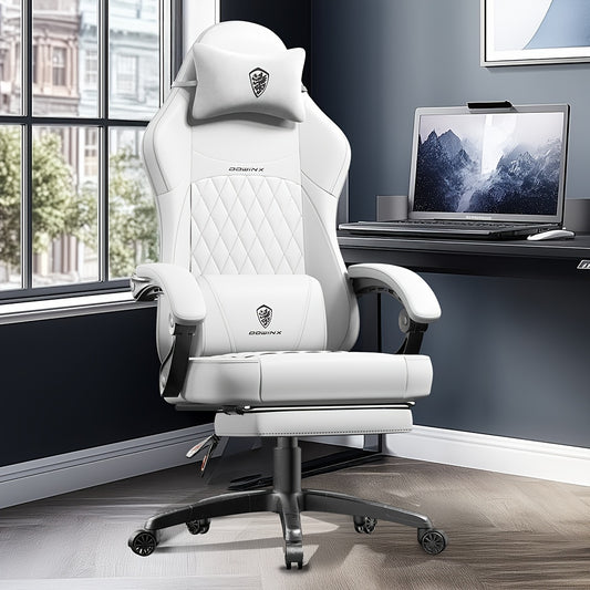 Ergonomic gaming chair with pocket spring cushion and lumbar support - High-back office chair with adjustable footrest, supports up to 136.08 KG, available in stylish black and other colors, for the ultimate in comfort