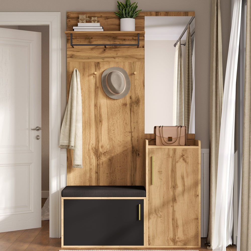 Halmeubel – Kapstok – Schoenenkast – Spiegel – Zitbank – Compact en ruimtebesparend – Duurzaam materiaal zonder hout