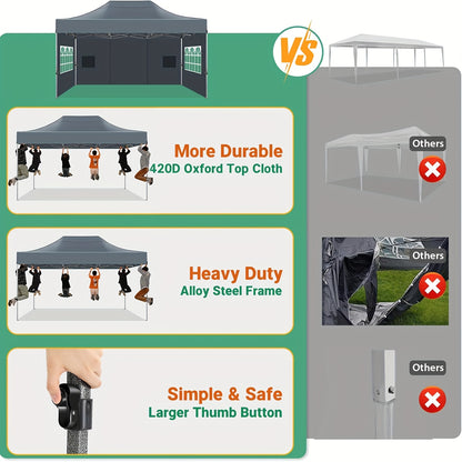 Feesttent – Partytent – Paviljoen – Tuintent – Overkapping – Pop-up Tent 3,05x4,57m – Hoogte Verstelbaar – Met Afneembare Zijwanden