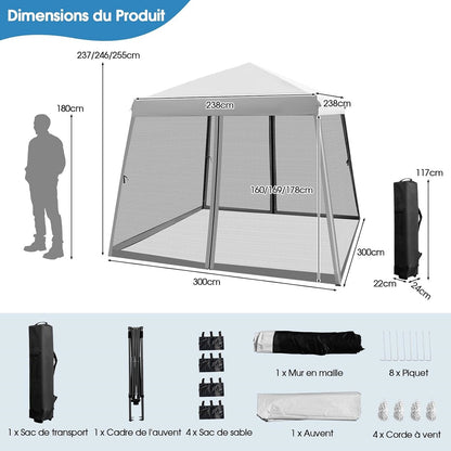 3x3 m Pop-up Tuinpaviljoen – Tuin Tent – Partytent – Overkapping – Pagodetent – Verstelbare Hoogte – Slijtvast Oxford Materiaal – Inklapbaar Met Ventilerende Gaaspanelen