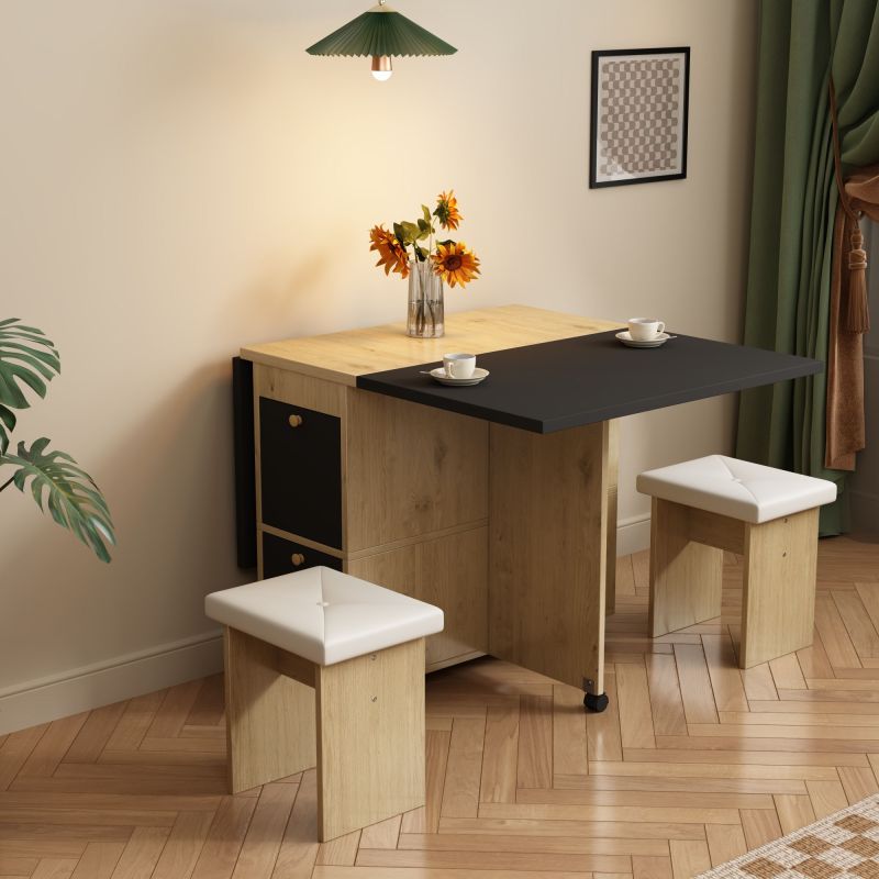Uitschuifbare Eettafelset – Eetkamerset – Keukentafelset – Tafel Met Stoelen – Ruimtebesparend – Modern Landelijk Design – Wit Zwart Eikenhout – Compact En Multifunctioneel