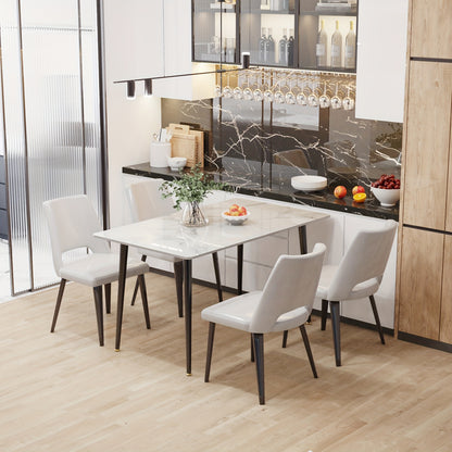 Eettafel – Tafel – Dinertafel – Keukentafel – Witte Tafel – Rechthoekig Wit Sintered Stone Tafelblad – Zwarte Metalen Poten – Krasbestendig & Eenvoudig Te Reinigen