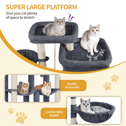 Cat Scratching Post 200cm XXL, Includes 10 Scratching Posts, 2 Cat Beds, 2 Hammocks, Large Platform, Cat Brush, Basket, Heavy-duty Cat Tree, Suitable for Maine Coons And Large Cats, Light Grey, Dark Grey, Beige, Pet Climbing - QUORE
