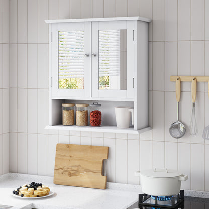 Badkamerkast – Badkamermeubel – Kolomkast – Spiegelkast – Medicijnkast – Wit MDF & Glas – Verstelbare Legplanken – Vrijstaand en Wandmontage