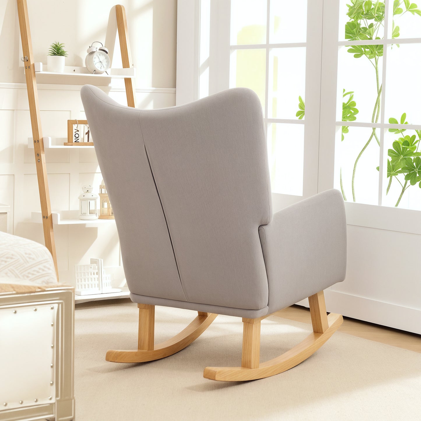 Schommelstoel – Relaxstoel – Fauteuil – Schommel-fauteuil – Loungestoel – Cordstof Bekleding – Rubberhouten Frame – Hoog Rugleuning – Zacht Schuim