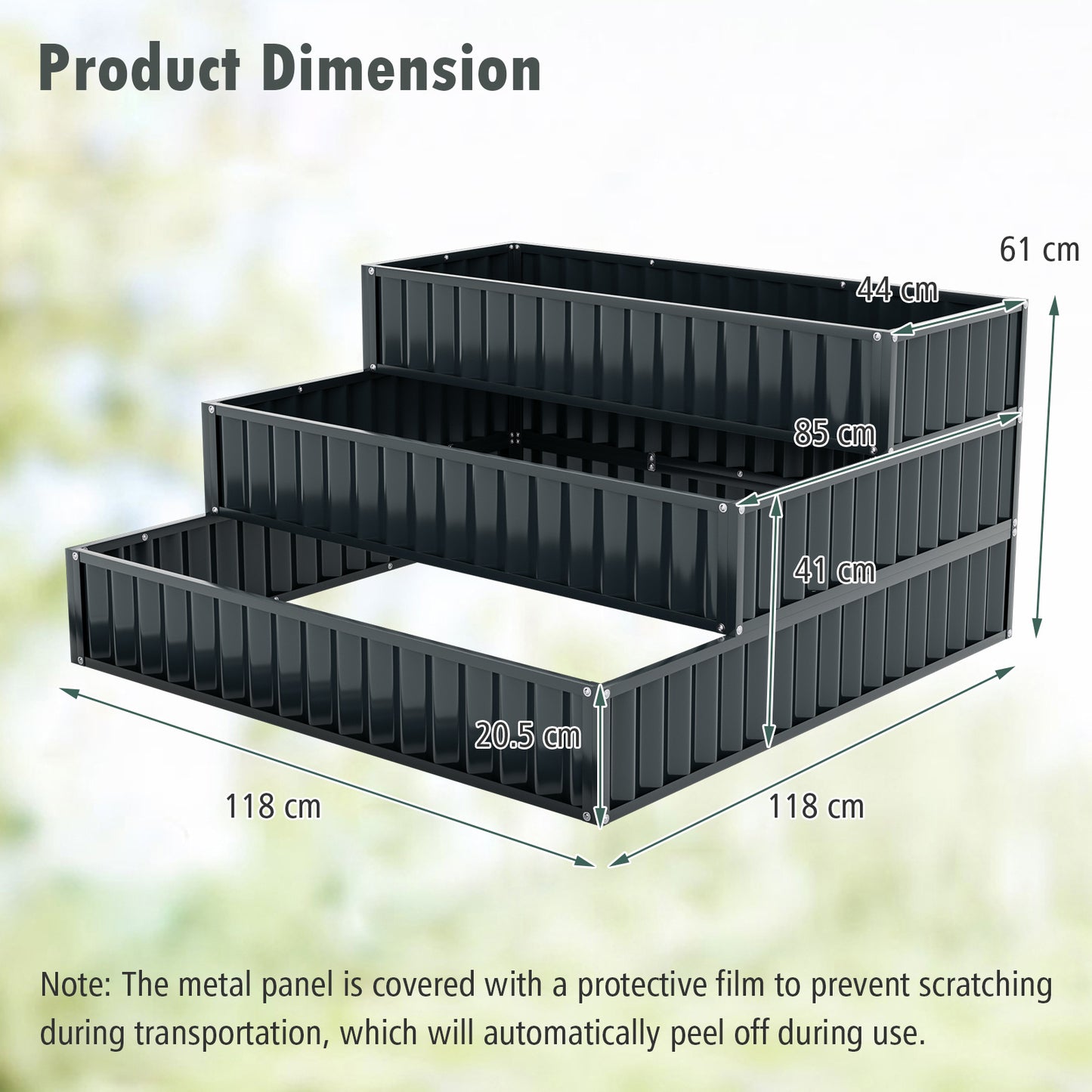 Hoogtebak Tuin – Verhoogd Plantenbed – Moestuinbak – Kruidenbak – Bloembak – 3 Laags Trappenontwerp – Metalen Roestvrij Stijlvol Zwart – 118x118x61 cm – Modulair Systeem