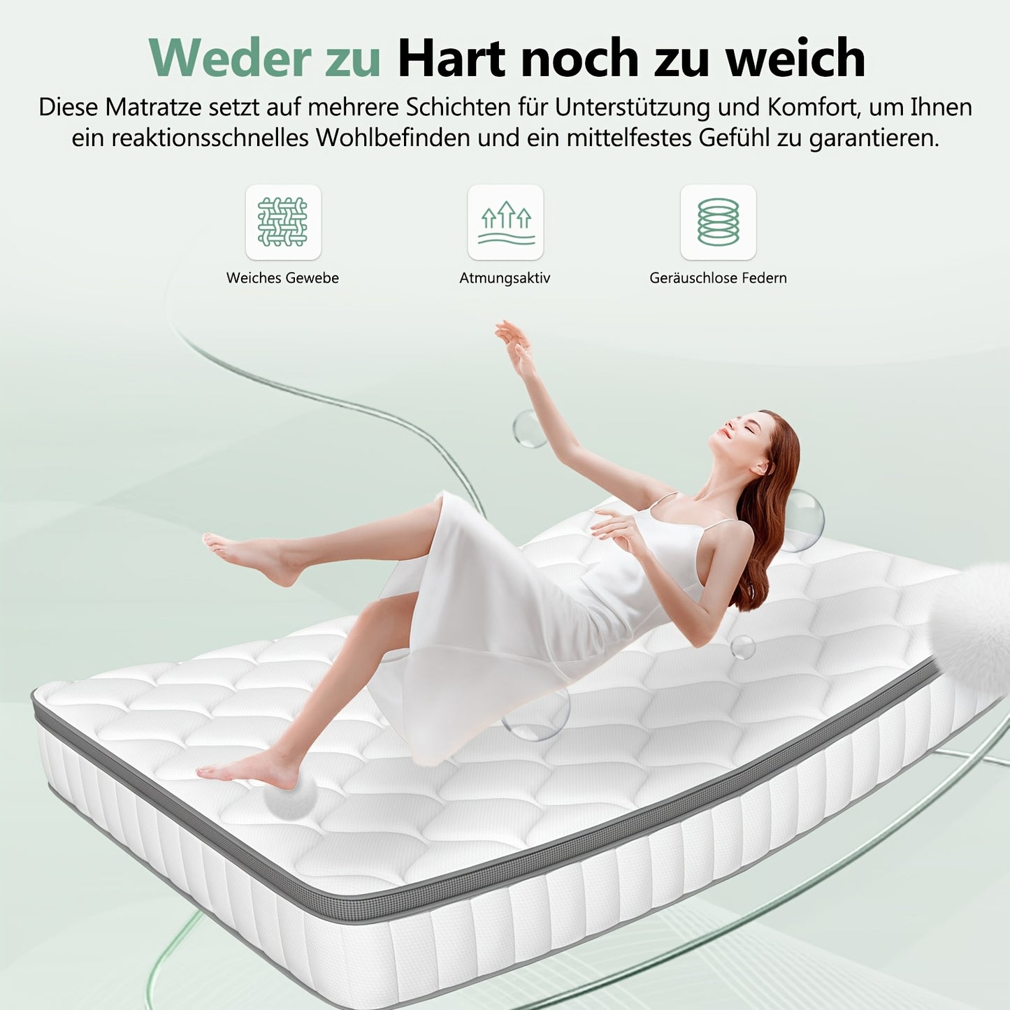Matras – Pocketveerbed – 7-Zones Matras – Medium Stevige Matras – Eénpersoonsmatras – 140x200 cm – 7-Zones Pocketvering – Afneembare Wasbare Katoenen Hoes