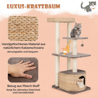Krabpaal – Krabmeubel – Kattenklimpaal – Krabton – Kattenmeubel – 131 cm Hoog – Natuurlijk Riet en Sisal