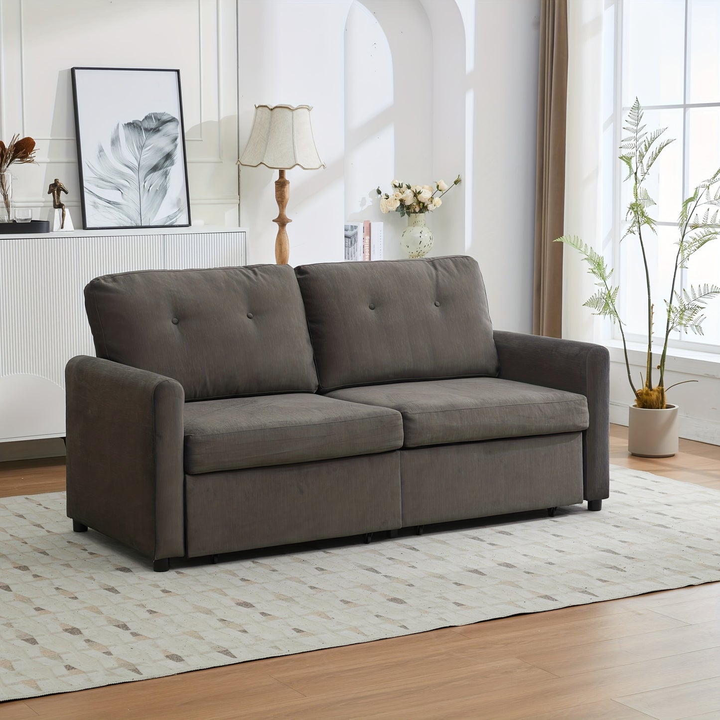 Tweezitsbank – Compacte Bank – Minimalistische Sofa – Stijlvolle Couch – Tweepersoonsbank – Opberglade – Duurzaam Bamboe – Donkergrijs
