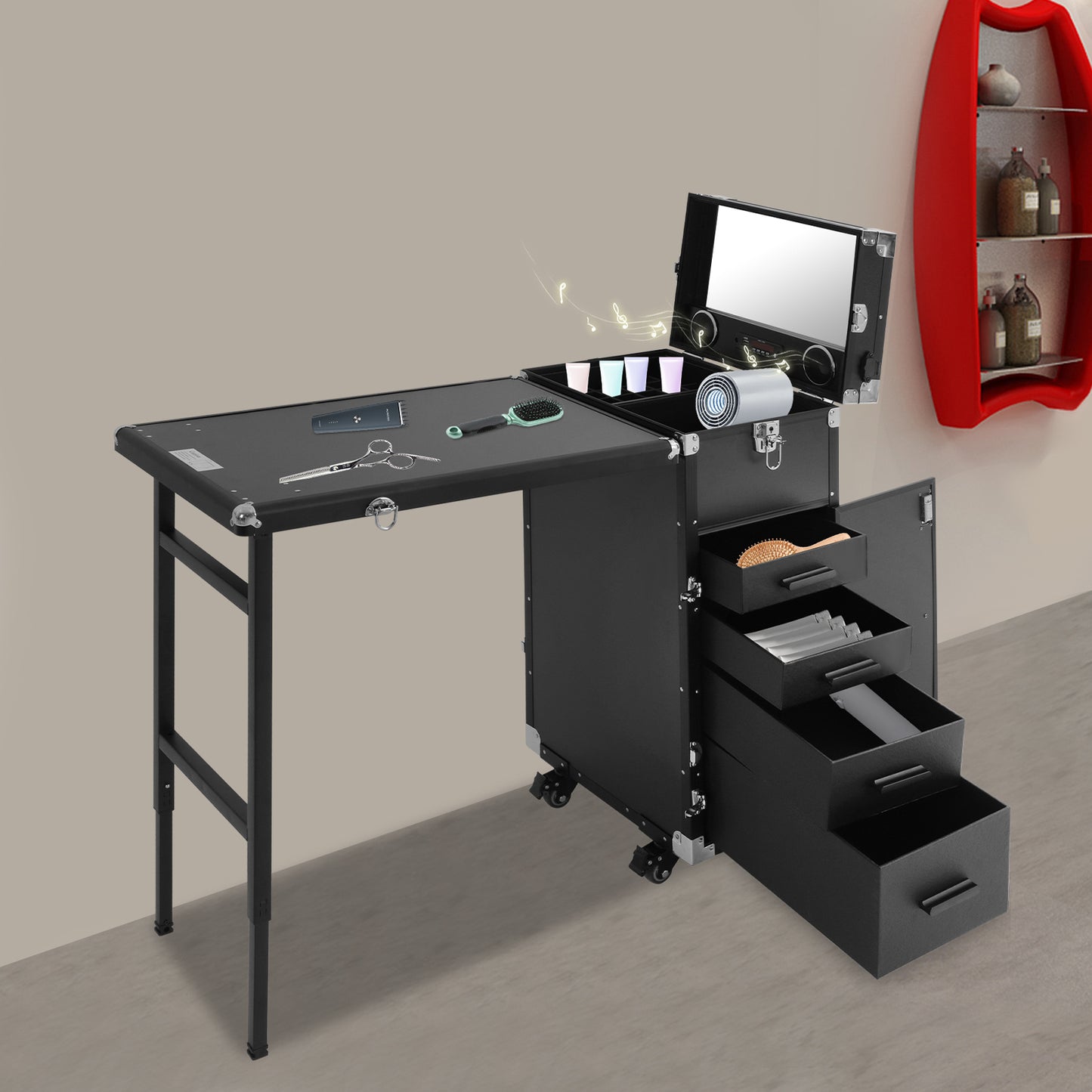 Heavy-Duty Rolling Manicure Table with Folding - Professional Makeup & Embroidery Trolley, Portable Cosmetic Case W/Spacious & Storage Organizer, Heavy-Resistant ABS/ Frame for Artists, Salons, Travel