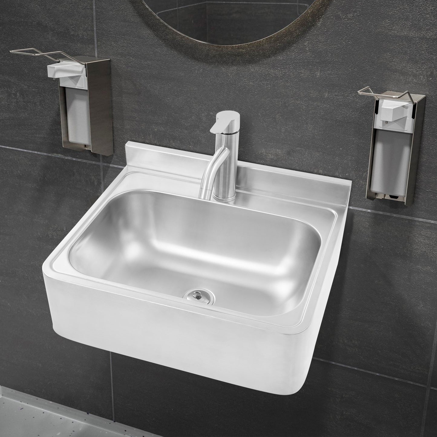 Heavy-Duty 304 Stainless Steel Wall-Mounted Sink with Faucet - Large Capacity Deep Basin (42.93x28.96x12.95cm), 180° Rotatable Hot/Cold Water Tap, Space-Saving Design for RV,, Bar, Boat - Commercial/Residential Use (Drainpip