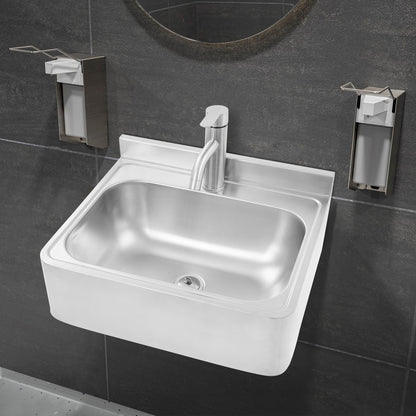 Heavy-Duty 304 Stainless Steel Wall-Mounted Sink with Faucet - Large Capacity Deep Basin (42.93x28.96x12.95cm), 180° Rotatable Hot/Cold Water Tap, Space-Saving Design for RV,, Bar, Boat - Commercial/Residential Use (Drainpip