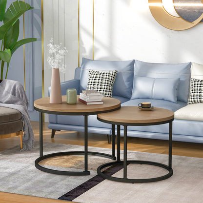 Bijzettafel – Bijzettafeltje – Salontafel – Nesttafels – Ronde Bijzettafels Set van 2 – Natuurlijk Kleur – Ruimtebesparend Ontwerp – Direct Gebruiksklaar