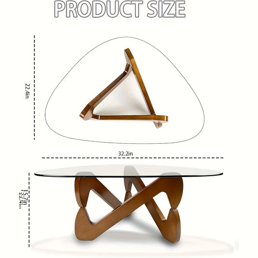 Triangle Salontafel – Salontafel Driehoek – Woonkamertafel – Koffietafel – Bijzettafel – Mid-Century Modern – Walnootkleurig Frame – Krasbestendig Gehard Glas – Eenvoudige Montage – Compact Ontwerp
