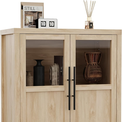Buffetkast – Sideboard – Dressoir – Opbergkast – Woonkamerkast – 73,7 cm breed – Hoogwaardig MDF met glasdeur – Natuurlijke houtkleur – Eenvoudige montage – Duurzame afwerking
