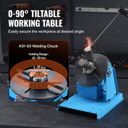 Laspositioneerder – Lasrotator – Laspositiehouder – Lasplaat – Lasdispositief – Draaibaar 0-90° Kantelbaar – Regelbare Snelheid 1-12 RPM – Max. Draagkracht 10 KG