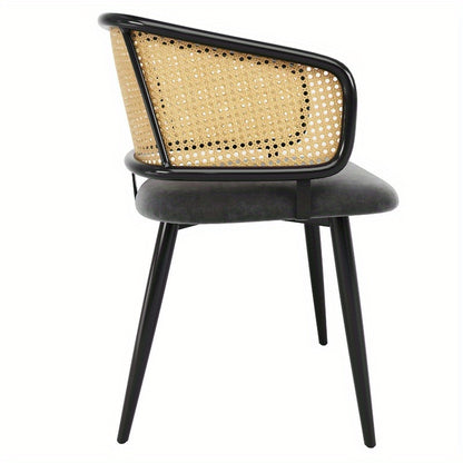 Eetkamerstoel – Stoel – Dining Chair – Keukenstoel – Caféstoel – Set Van 2 Stoelen – Fluwelen Zitting Met Rieten Rugleuning – Stevig Metalen Frame