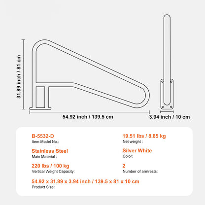 Zwembadtrap – Zwembadbeugel – Zwembadhandgrepen – Zwembadleuning – Zwembadrail – RVS 304 Roestvrij Staal – Set Van 2 Stuks 55x32 Inch