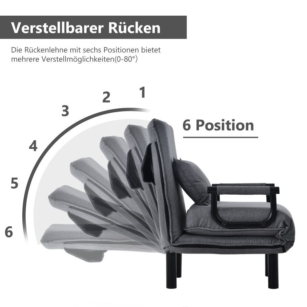 Slaapstoel – Slaapfauteuil – Slaapbank – Logeerbed – Zetelbed – Verstelbare Rugleuning 6 Posities – Inklapbaar en Ruimtebesparend – Comfortabele Zitting met Kussens