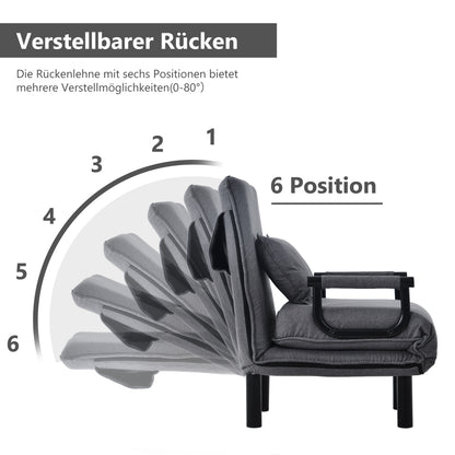 Slaapstoel – Slaapfauteuil – Slaapbank – Logeerbed – Zetelbed – Verstelbare Rugleuning 6 Posities – Inklapbaar en Ruimtebesparend – Comfortabele Zitting met Kussens