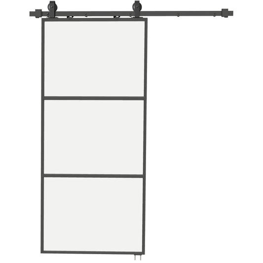Schuifdeur – Schuifdeursysteem – Binnendeur – Kastenpaneel – Ruimtescheider – Matglas Privacy – Soft-Close Mechanisme – Stalen Zwart Frame – Eenvoudige Montage – Ruimtebesparend Design