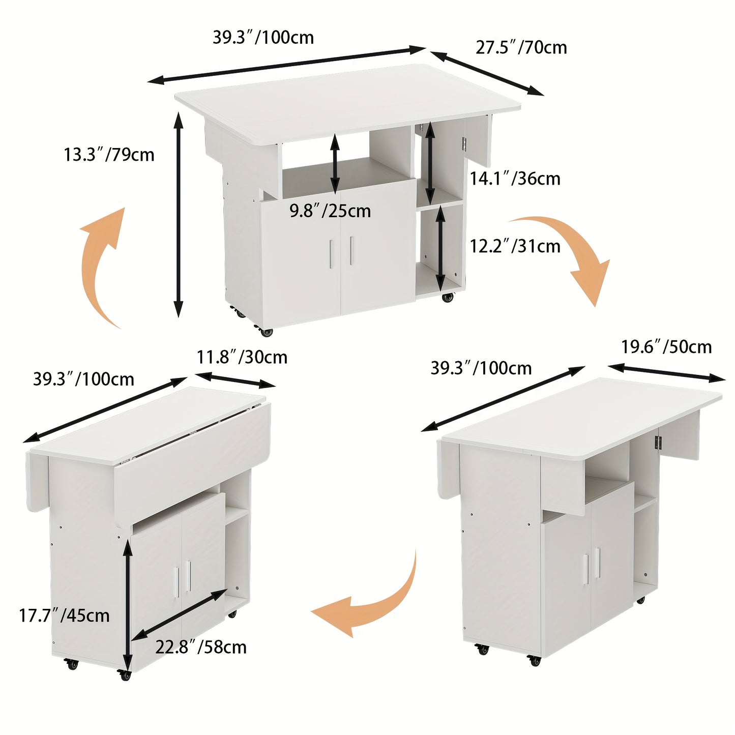 Inklapbare Eettafel – Vouwtafel – Opklapbare Tafel – Mobiele Werktafel – Klaptafel – Gele Variant – Uitbreidbaar Tafelblad – Wieltjes Met Remmen