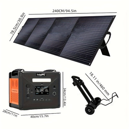 Zonnegenerator – Powerstation – Draagbaar Energiebank – Zonne-energiecentrale – Solar Powerstation – 2500W Vermogen – 2304Wh Lithium-polymeer Batterij – 400W Zonnepaneelset Met Inklapbare Kar