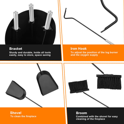 Haardstel – Haardset – Openhaardset – Haardgereedschap – Haardaccessoires – 4-delig – Roestvrij Staal met Zwarte Coating