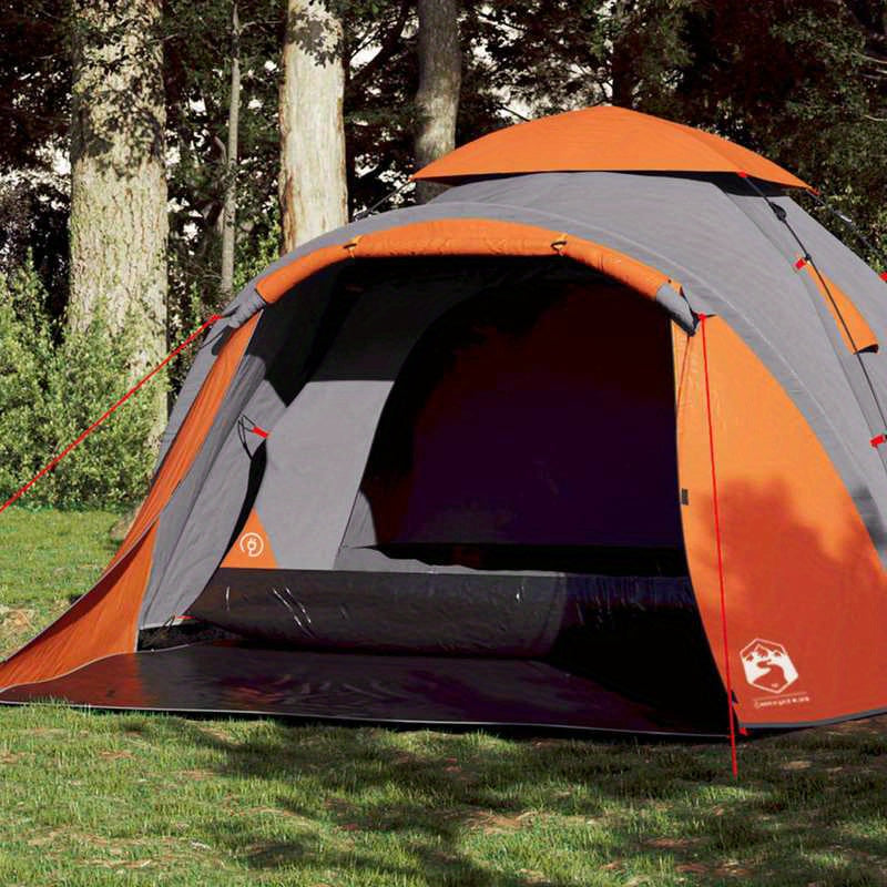3-Persoons Campingtent – Familie Tent – Buitentent – Vriendentent – Festival Tent – Lichtgewicht Polyester – Snelle Haak-en-Loop Sluiting – Grijs/Oranje