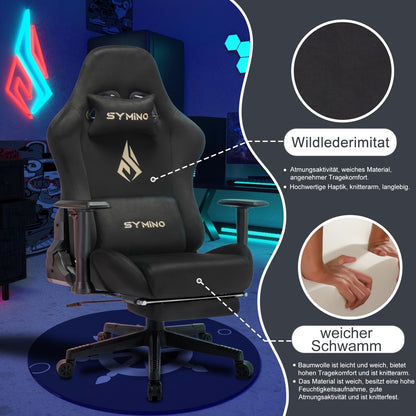 Gamingstoel – Bureaustoel – Gamer Stoel – Office Chair – Zwarte Ergonomische Stoel – Geheugenschuim Zitting – Verstelbare Lendensteun & Voetensteun