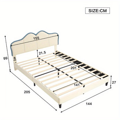 Bedframe – Bedombouw – Bedbodem – Ledikant – Slaapbank – Gevoerd Frame – Veiligheidsranden – 140x200 cm – PU Kunstleer – Wit Blauw